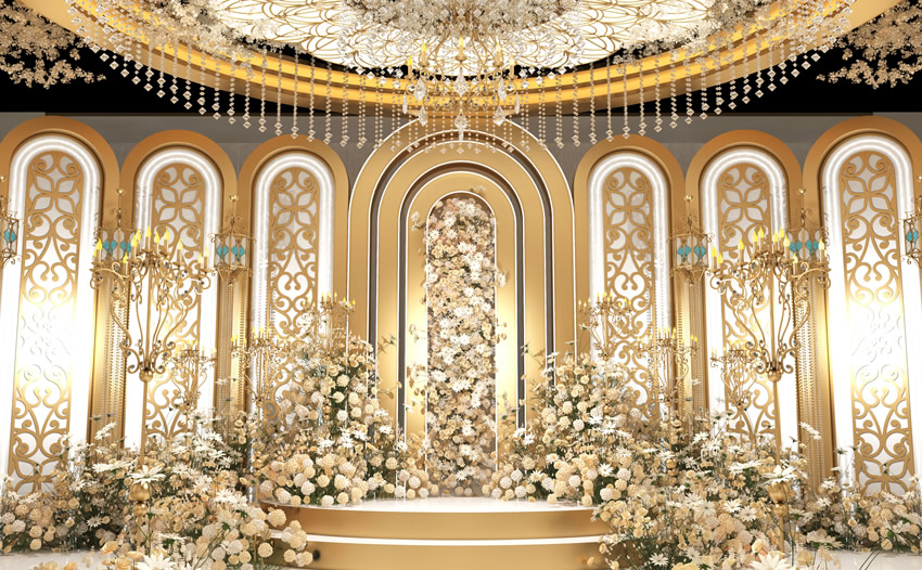 怒江香槟色调婚礼堂效果展示